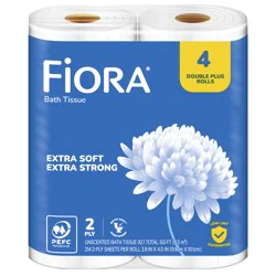 Fiora 2-Ply Extra Soft Extra Strong Unscented Double Plus Rolls Bath Tissue - 4 Rolls
