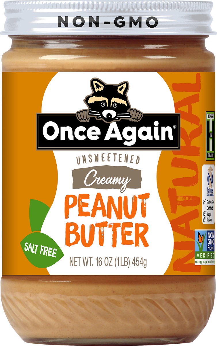 slide 2 of 6, Once Again Natural Creamy Unsweetened Peanut Butter 16 oz, 16 oz