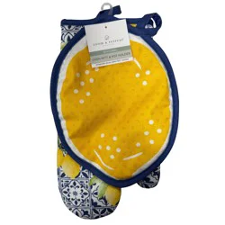 Room & Retreat Seasonal Lemon Geo Printed Oven Mitt & Pot Holder, 7 In X 13 In & 8 In X 11 In