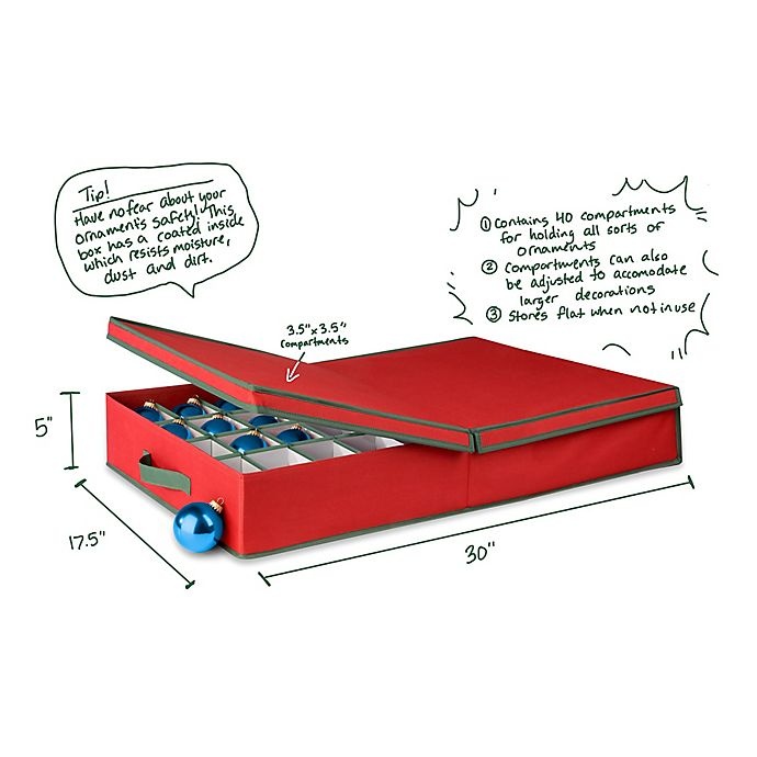 HoneyCanDo Ornament Storage Box with Dividers Red/Green 40 ct Shipt