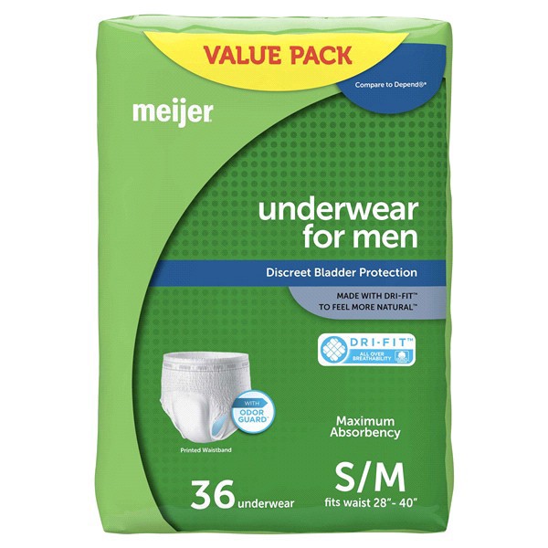 slide 7 of 17, Meijer Underwear for Men, Maximum Absorbency, Small/Medium, 36 ct