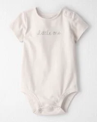 Organic Cotton "Little One" Embroidered Bodysuit - Buttercream - 9m