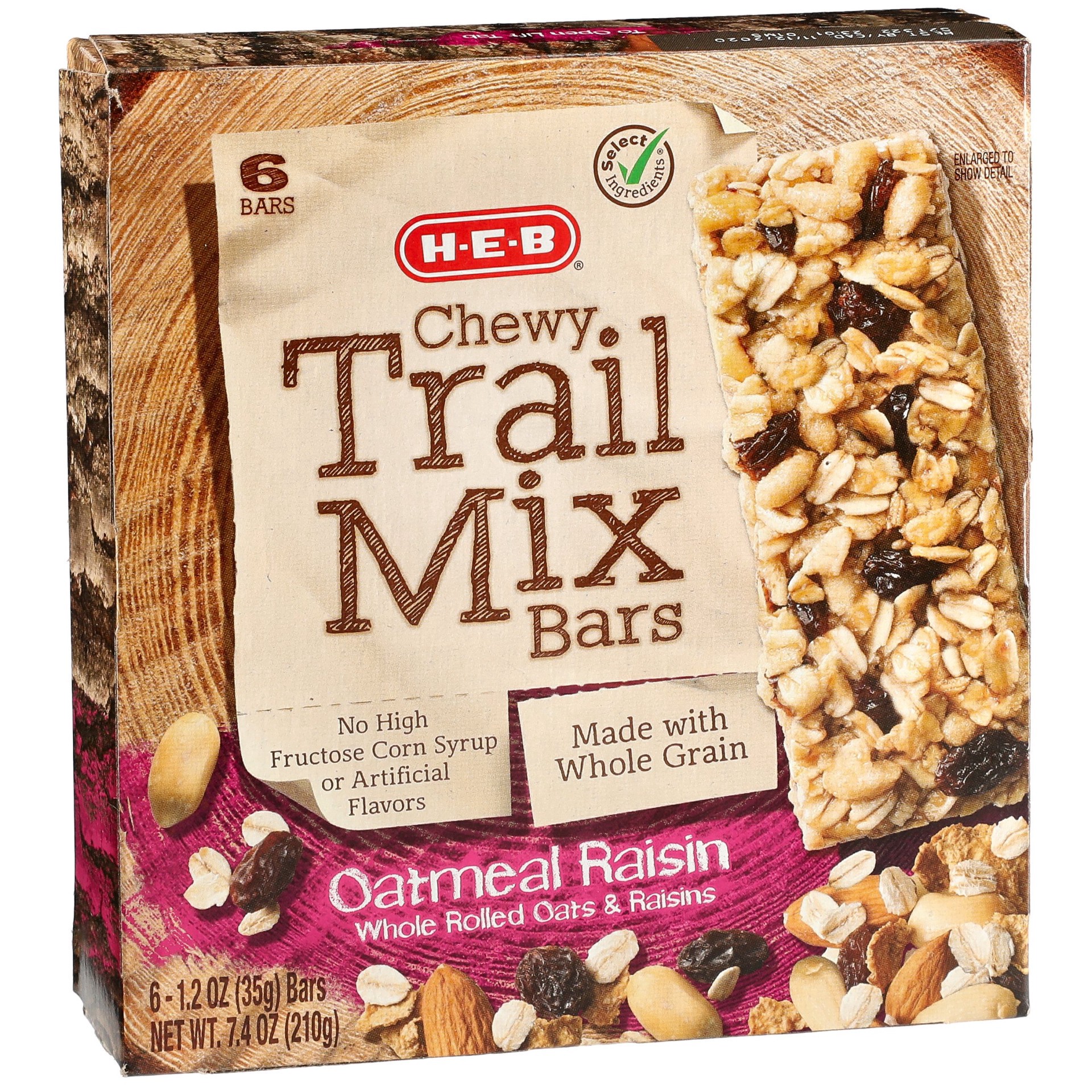 slide 1 of 1, H-E-B Chewy Oatmeal Raisin Trail Mix Bars, 6 ct