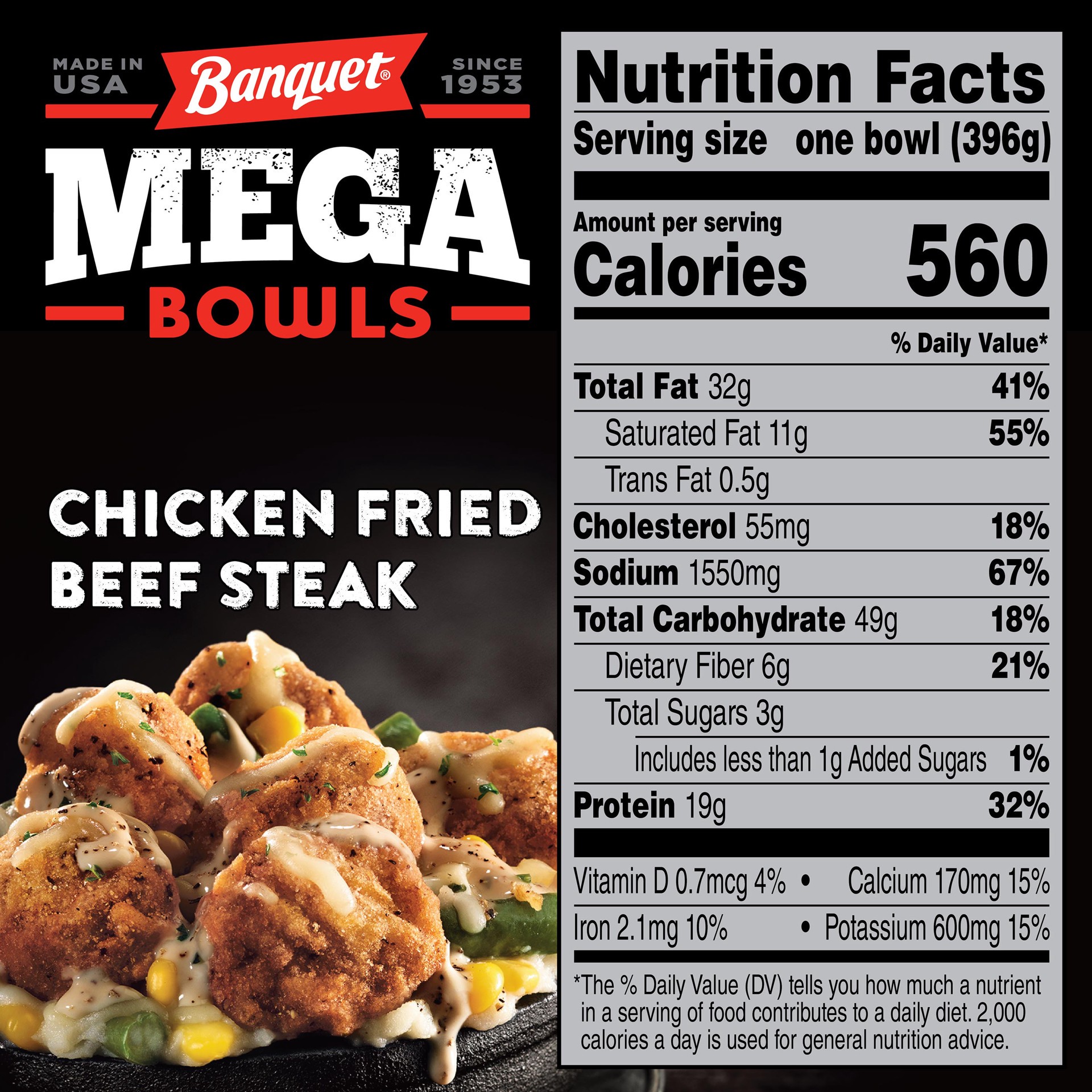 slide 3 of 5, Banquet Mega Bowls Chicken Fried Beef Steak Frozen Dinner, 14 Ounce, 14 oz