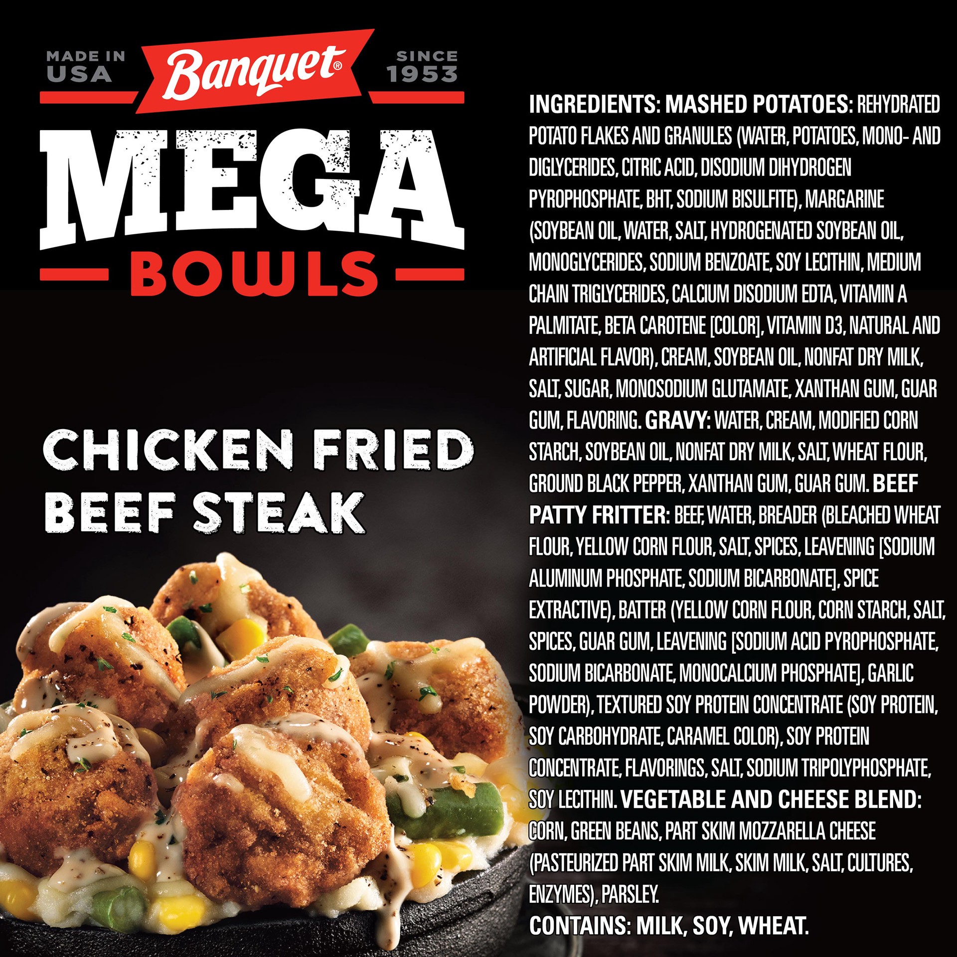 slide 5 of 5, Banquet Mega Bowls Chicken Fried Beef Steak Frozen Dinner, 14 Ounce, 14 oz