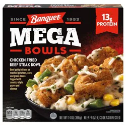 Banquet Mega Bowls Chicken Fried Beef Steak, Frozen Meal, 14 oz.