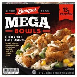 Banquet Mega Bowls Chicken Fried Beef Steak, Frozen Meal, 14 oz.