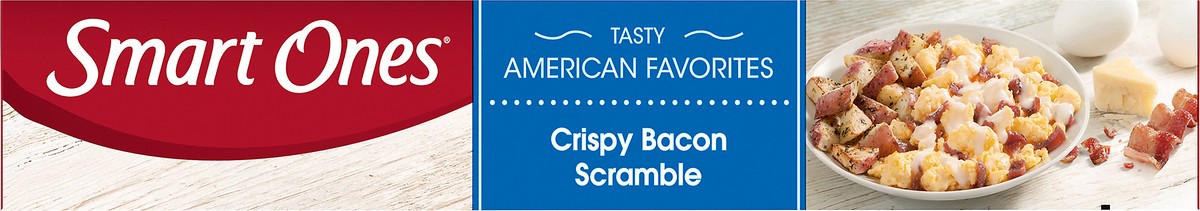 slide 2 of 14, Smart Ones Crispy Bacon Scramble with Eggs, Creamy Cheese Sauce & Potatoes Frozen Meal, 6.5 oz Box, 6.5 oz