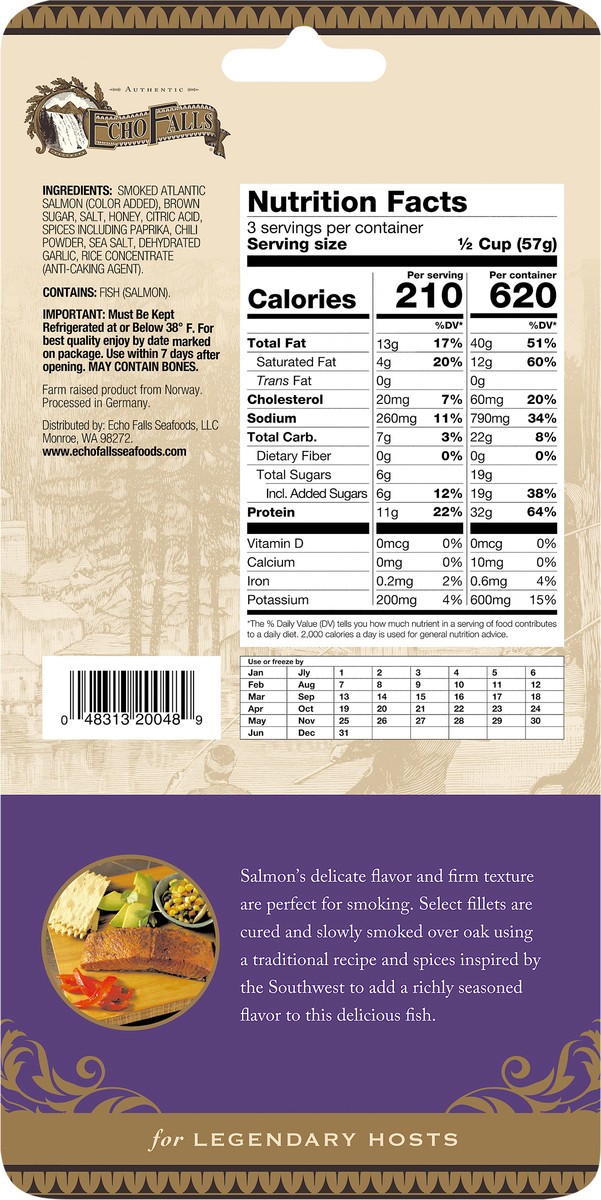 slide 3 of 15, Echo Falls Oak Smoked Santa Fe Spice Atlantic Salmon 6 oz, 6 oz