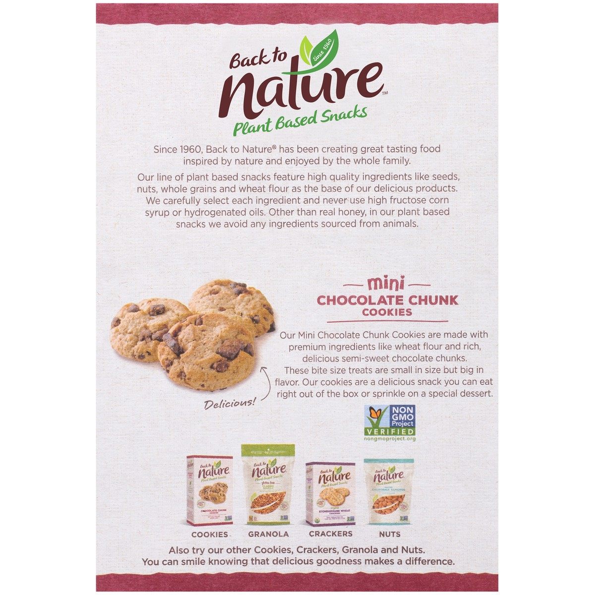 slide 4 of 9, Back to Nature™ Plant Based Snacks Mini Chocolate Chunk Cookies 6 oz. Box, 6 oz