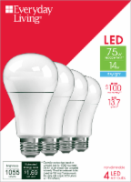 slide 1 of 1, Everyday Living LED 14-Watt (75-Watt) Daylight Light Bulb, 4 ct