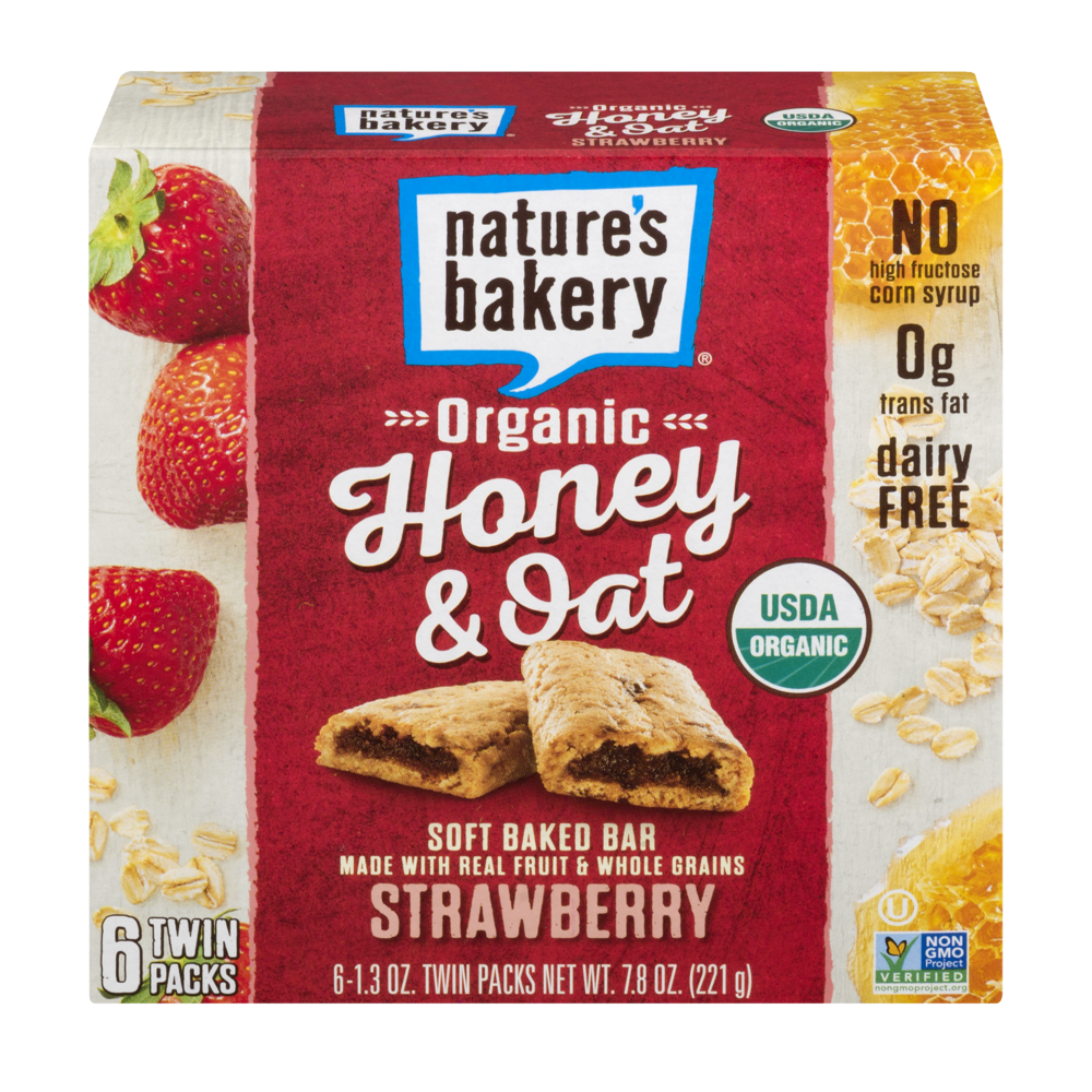 slide 1 of 9, Nature's Bakery Honey & Oat Strawberry Soft Baked Bars, 6 ct; 7.8 oz