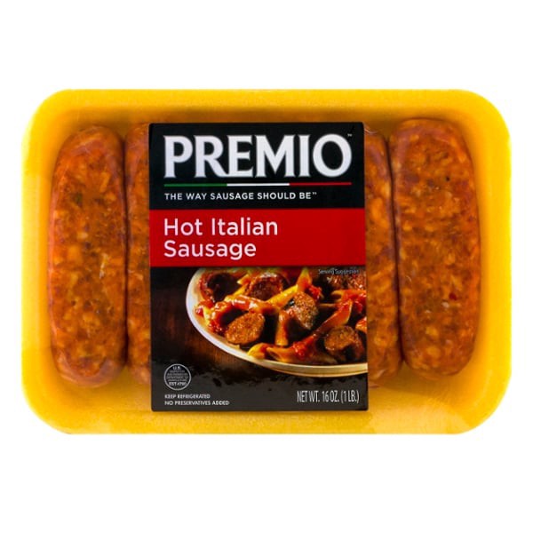 slide 1 of 1, Premio™ hot Italian sausage, 16 oz