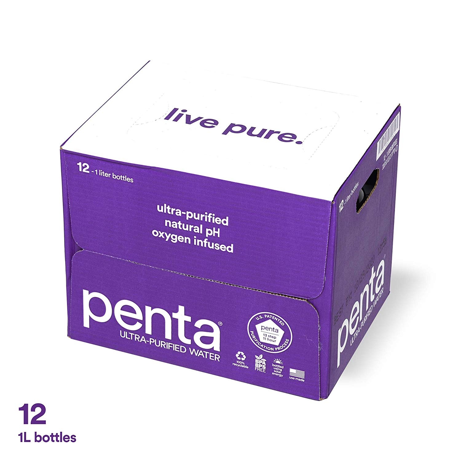 slide 1 of 1, Penta Purified Drinking Water 12pk Case, 1 liter