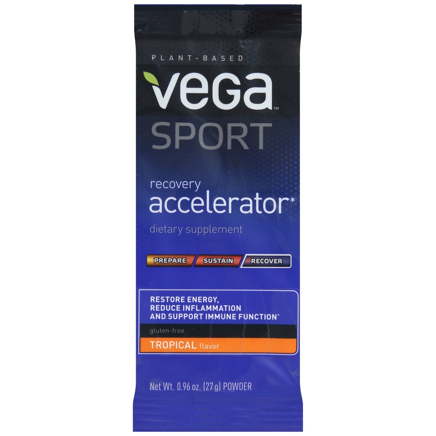slide 1 of 1, Vega Sport Recovery Accelerator Tropical Powder Dietary Supplement, 0.96 oz