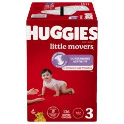 Huggies Little Movers Baby Diapers, Size 3, 136 Ct