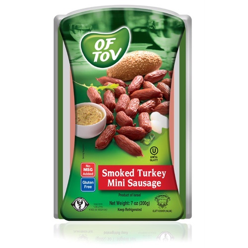 slide 1 of 1, Of Tov Smoked Turkey Mini Sausage, 7 oz