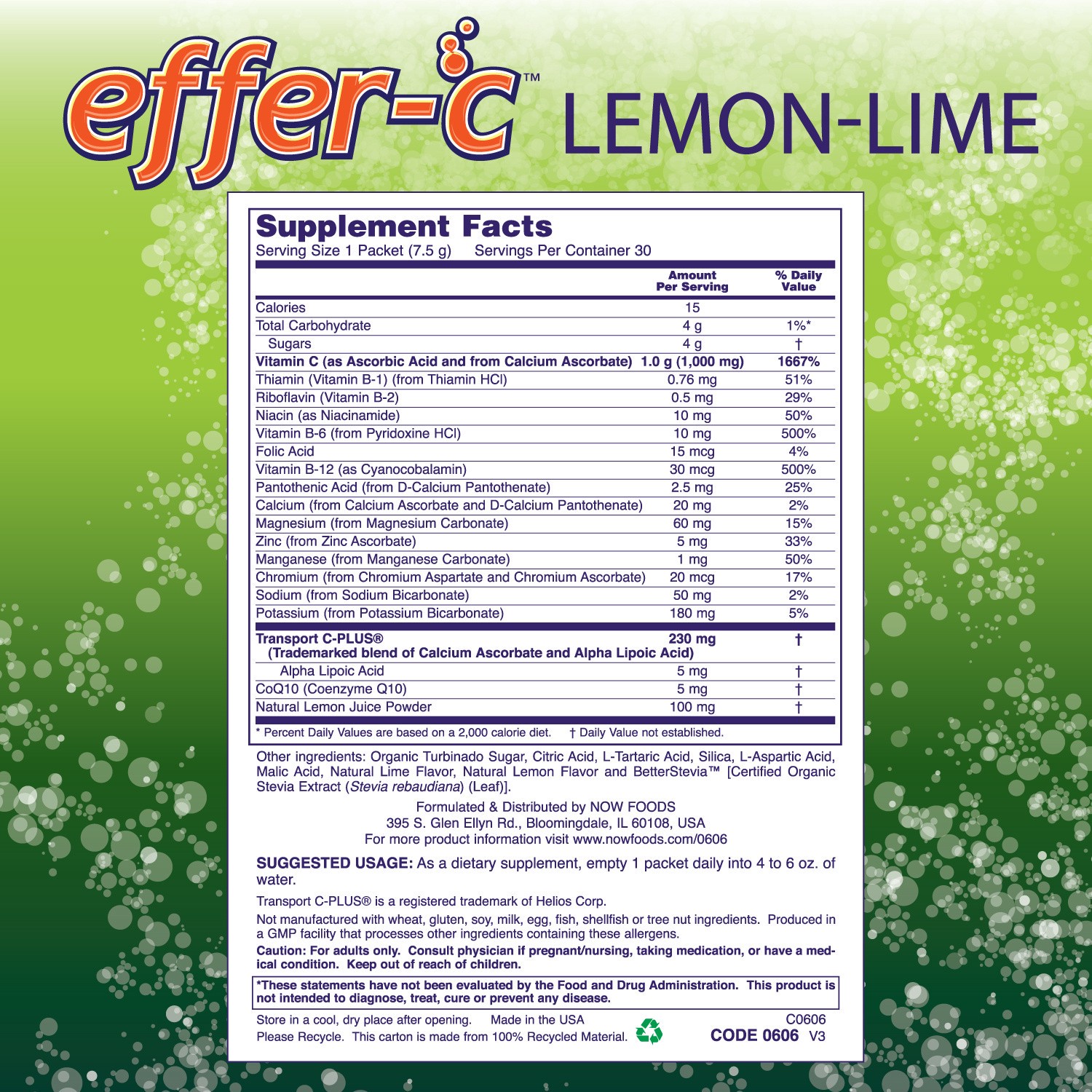 slide 2 of 3, Now Naturals Drink Mix, Effervescent, Lemon-Lime, 30 ct