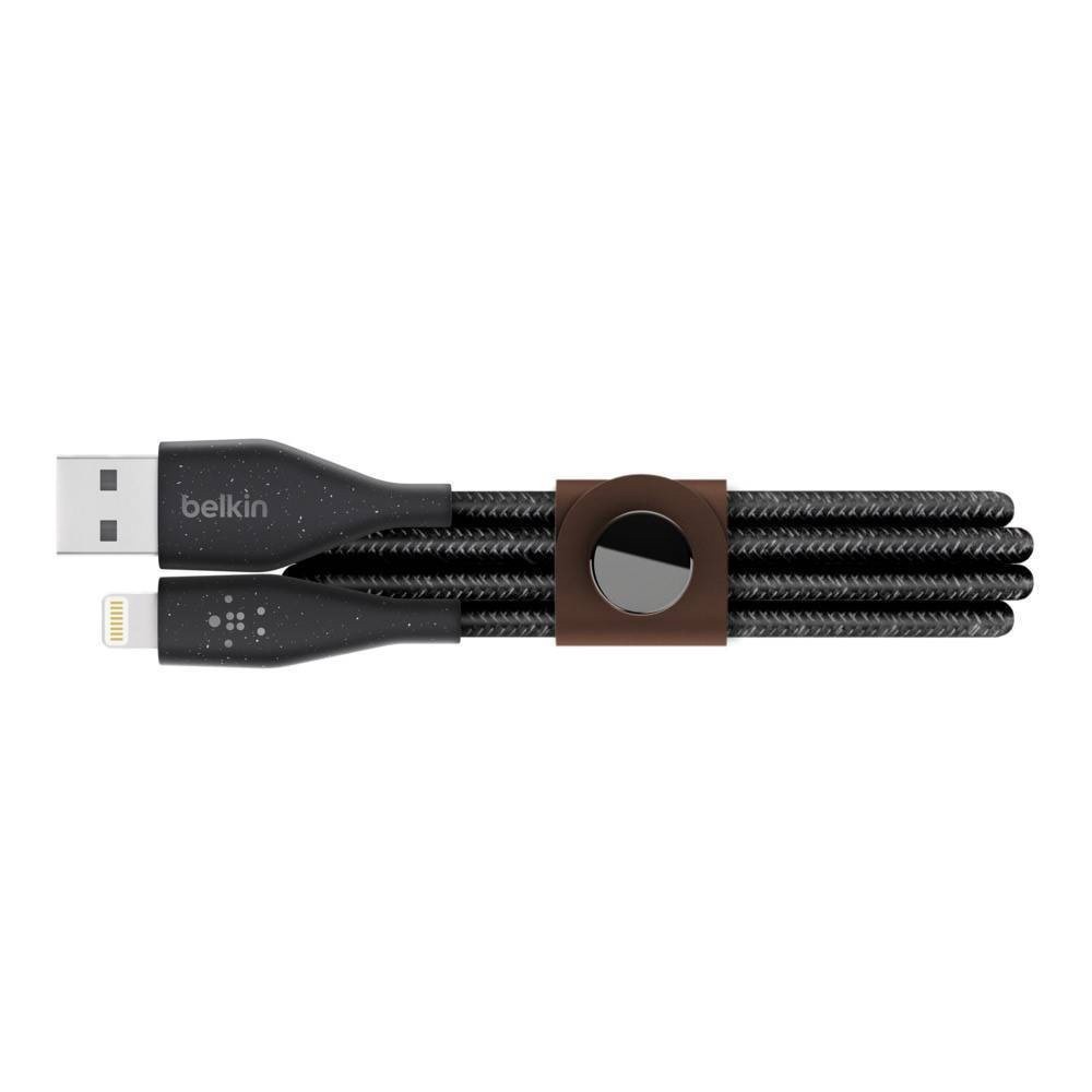 slide 2 of 3, Belkin DuraTek Plus Lightning to USB-A Cable with Strap - Black, 4 ft