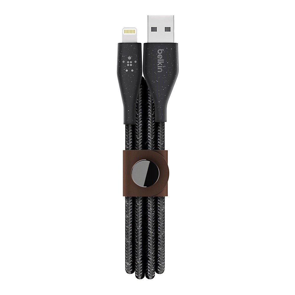 slide 1 of 3, Belkin DuraTek Plus Lightning to USB-A Cable with Strap - Black, 4 ft