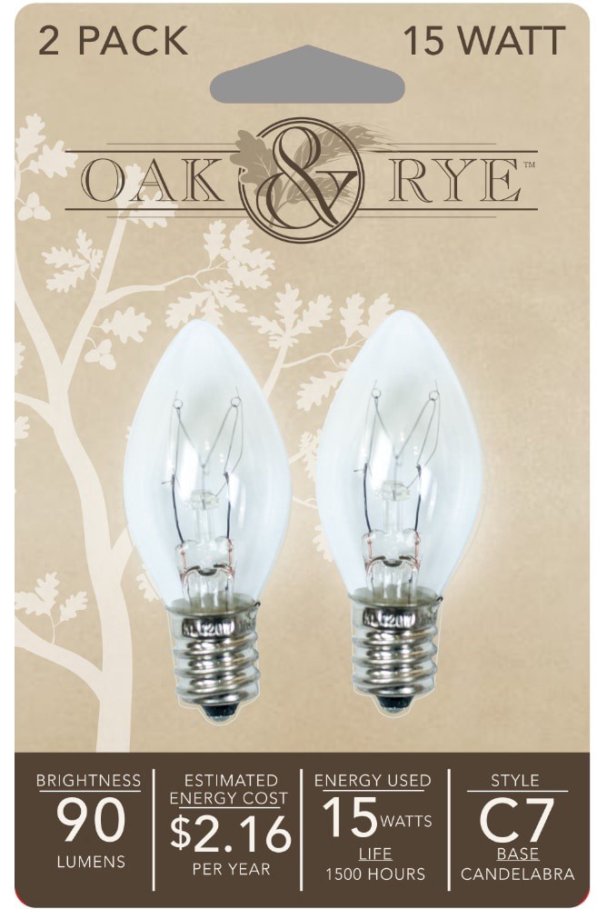 slide 1 of 2, Oak & Rye 15-Watt C7 Light Bulbs - Clear, 2 ct