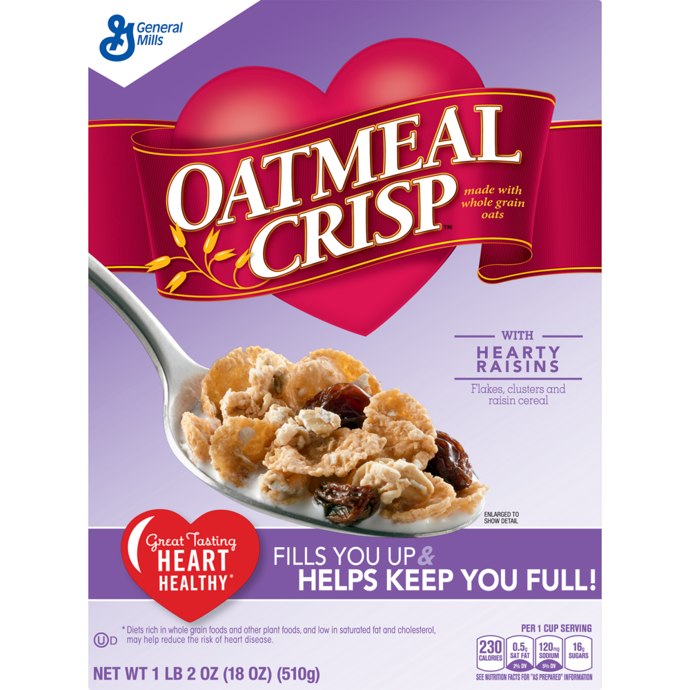 slide 1 of 1, Oatmeal Crisp Cereal, Hearty Raisin, 18 oz