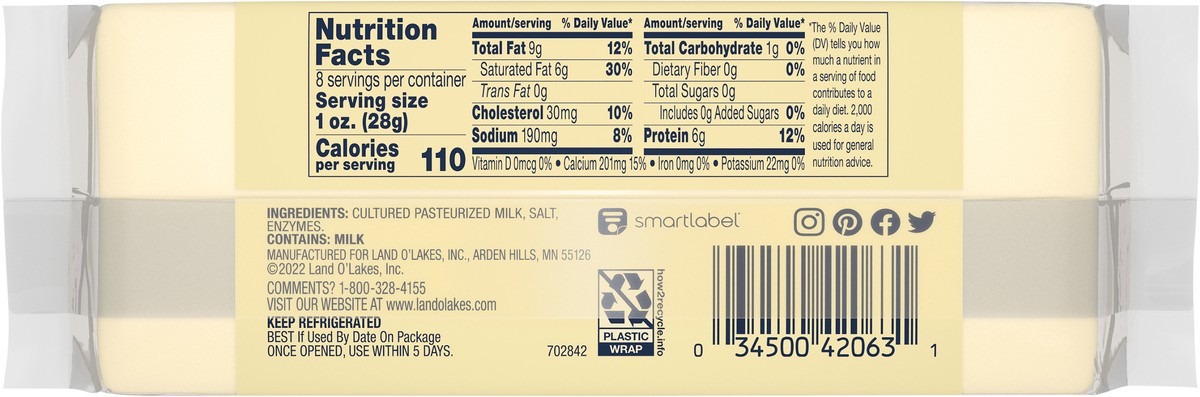 slide 11 of 13, Land O'Lakes Sharp White Cheddar Cheese Chunk, 8 oz