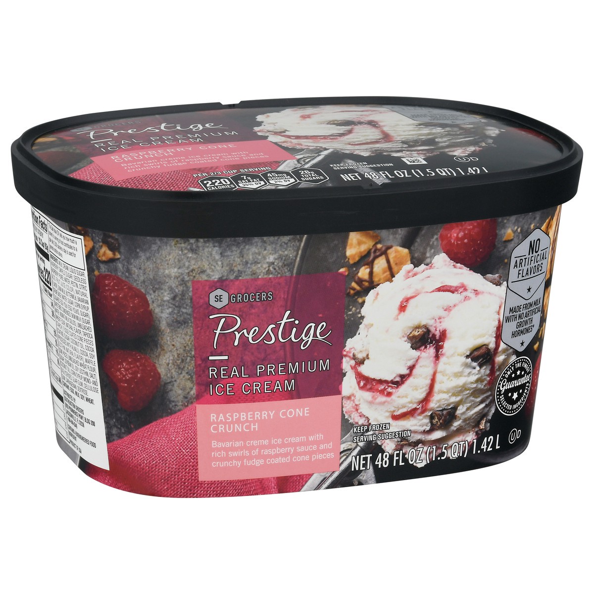 slide 2 of 9, SE Grocers Prestige Real Premium Ice Cream - Raspberry Cone Crunch, 48 fl oz