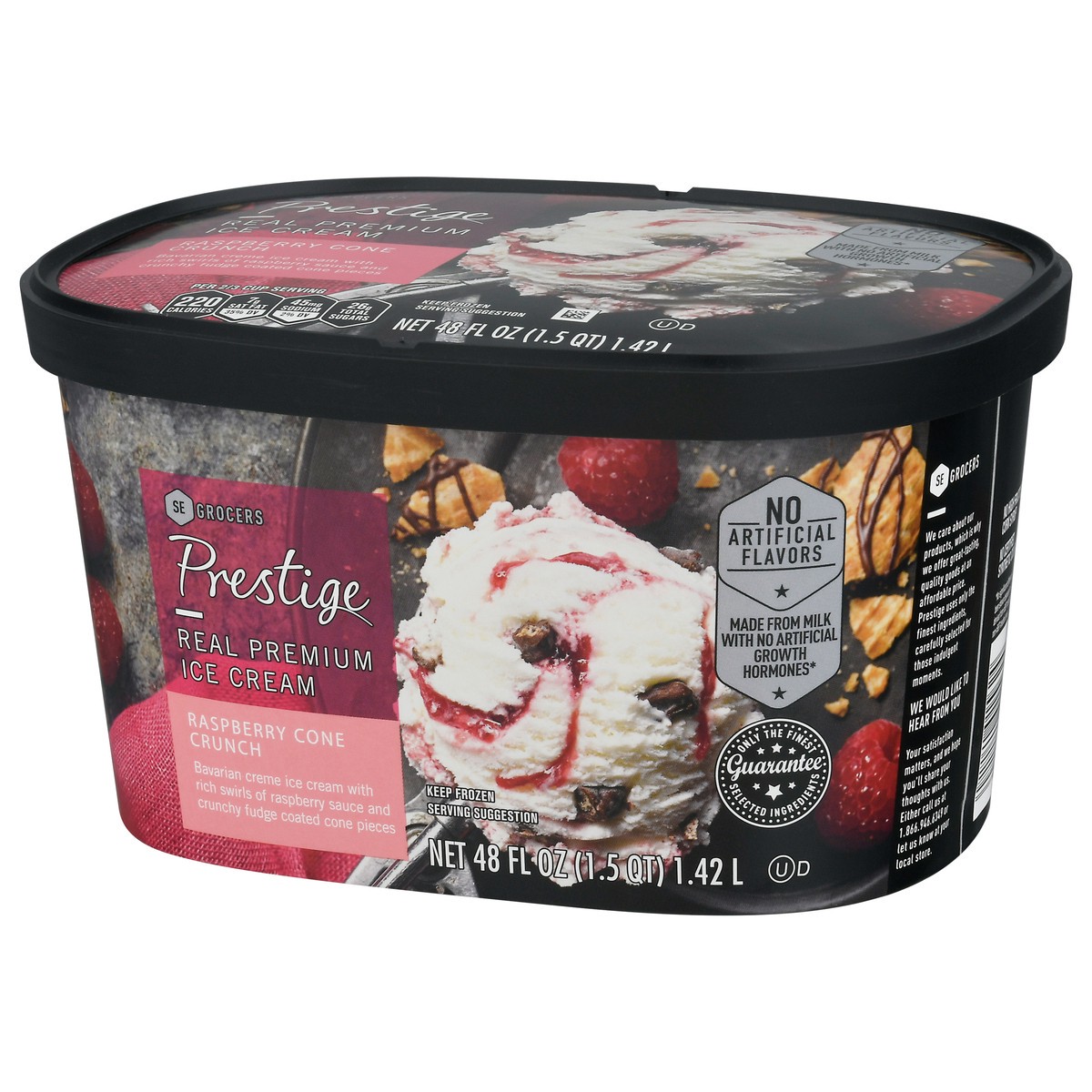 slide 3 of 9, SE Grocers Prestige Real Premium Ice Cream - Raspberry Cone Crunch, 48 fl oz