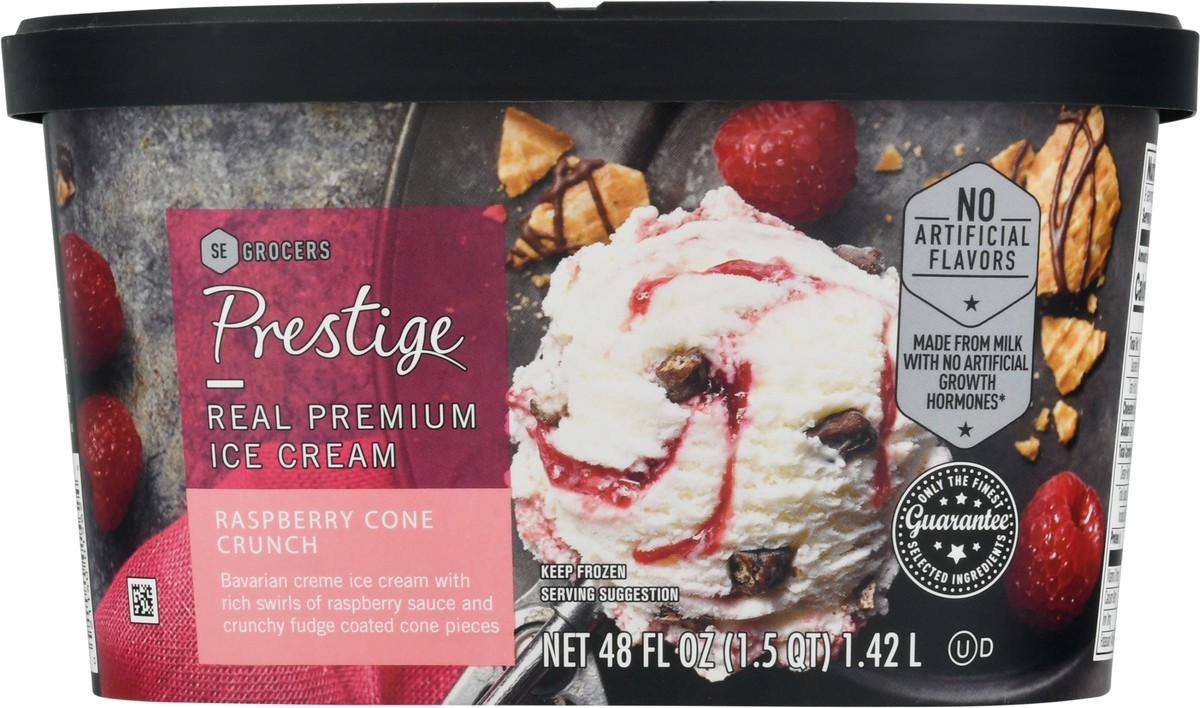 slide 5 of 9, SE Grocers Prestige Real Premium Ice Cream - Raspberry Cone Crunch, 48 fl oz