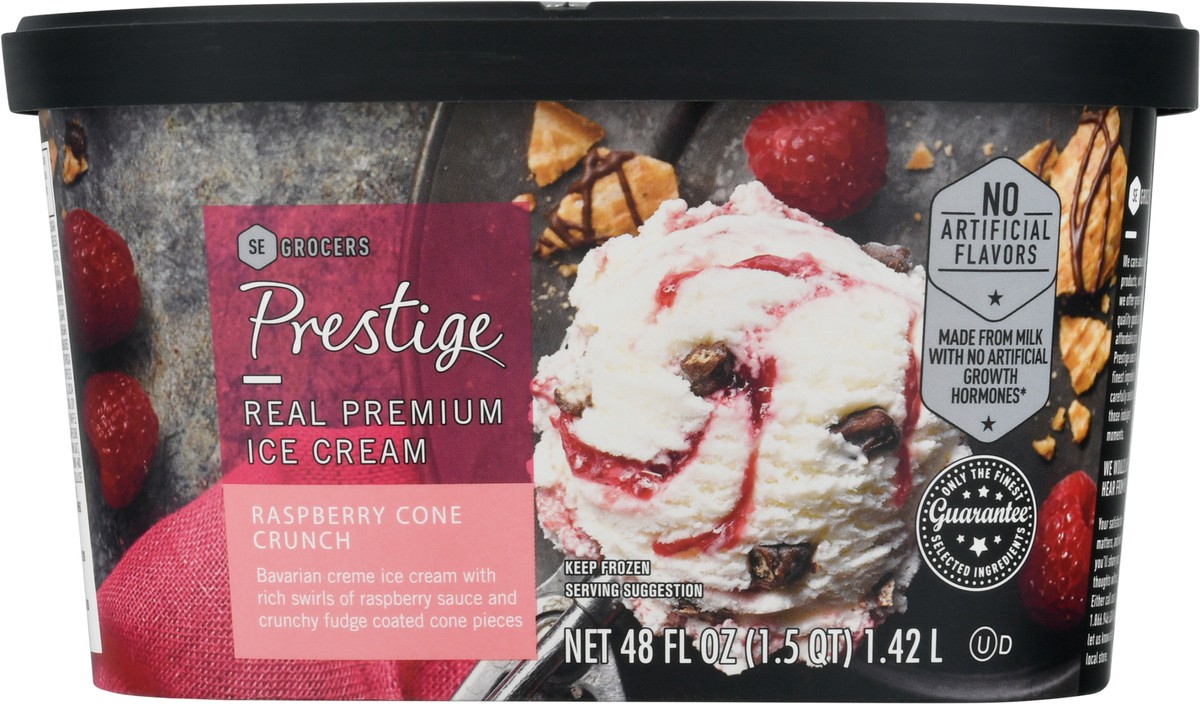 slide 6 of 9, SE Grocers Prestige Real Premium Ice Cream - Raspberry Cone Crunch, 48 fl oz
