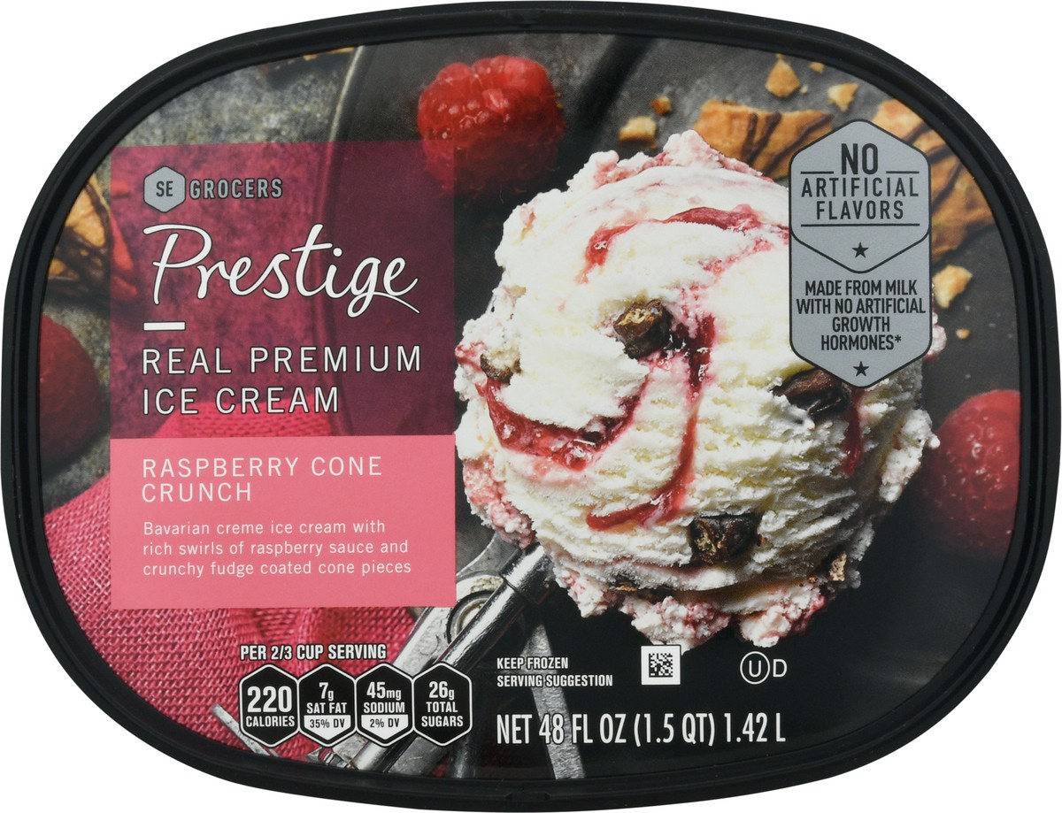slide 9 of 9, SE Grocers Prestige Real Premium Ice Cream - Raspberry Cone Crunch, 48 fl oz