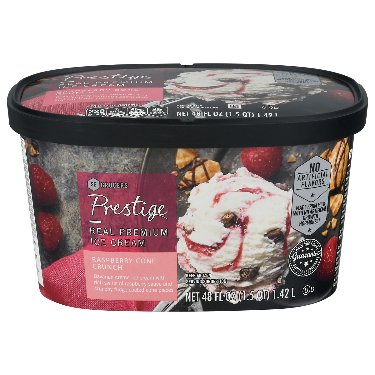 slide 1 of 9, SE Grocers Prestige Real Premium Ice Cream - Raspberry Cone Crunch, 48 fl oz