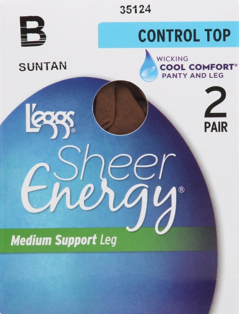 slide 1 of 1, L'eggs Sheer Energy Control Top Pantyhose - Suntan, 2 ct