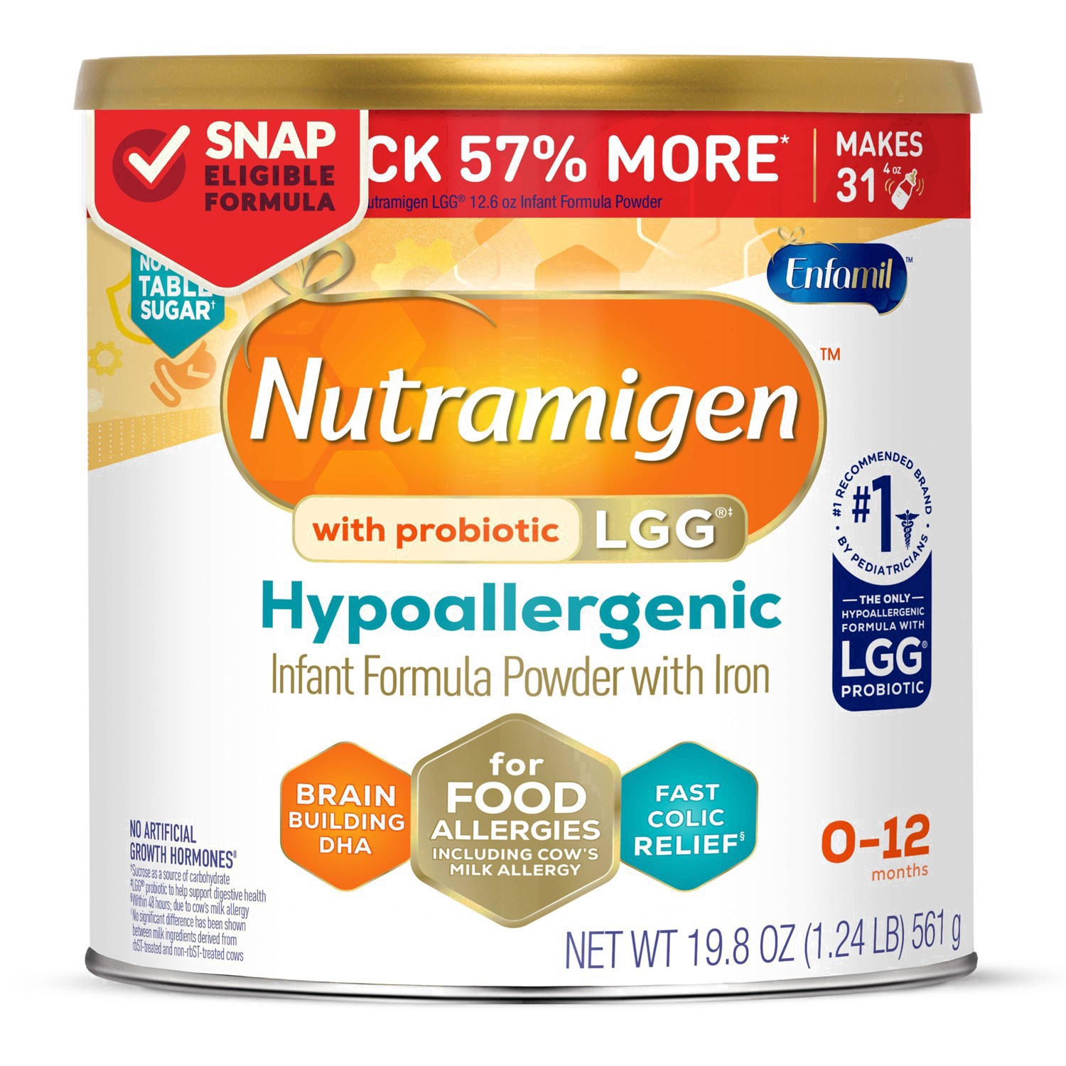 slide 61 of 62, Nutramigen Enfamil Nutramigen Infant Formula, Hypoallergenic and Lactose Free Formula with Enflora LGG, Fast Relief from Severe Crying and Colic, Powder Can, 19.8 Oz, 19.8 oz