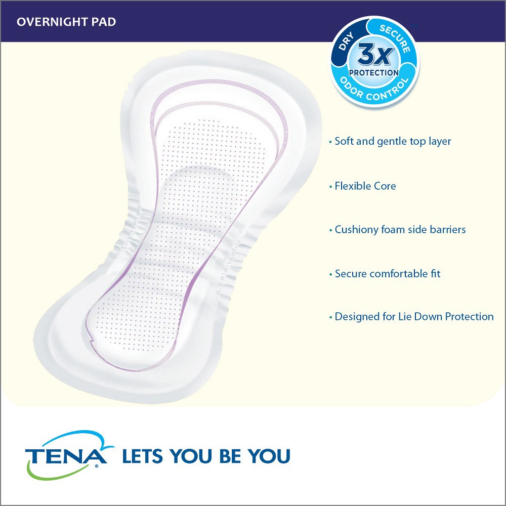 slide 4 of 5, Tena Sensitive Care Overnight Absorbency Incontinence/Bladder Control Pad with Lie Down Protection, 28 Count, 28 ct