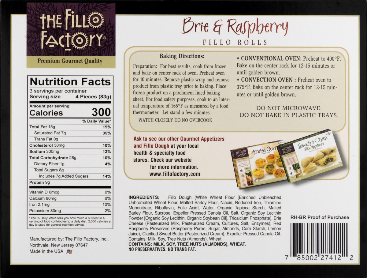 slide 9 of 11, The Fillo Factory Fillo Rolls, Brie & Raspberry, 8.75 oz