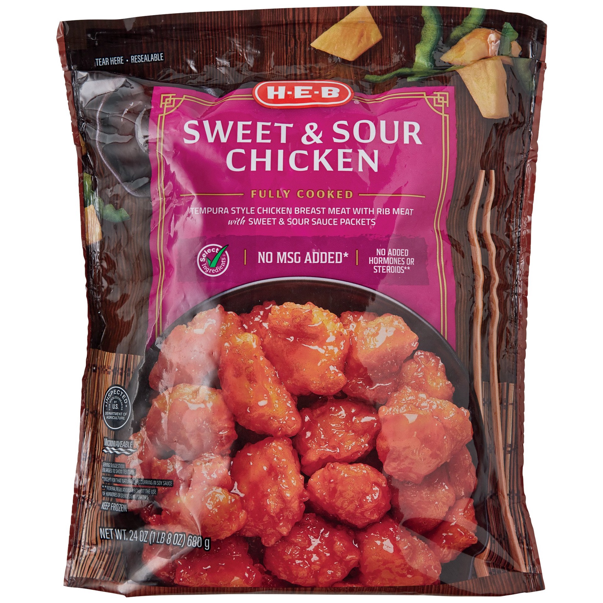 slide 1 of 1, H-E-B Fully Cooked Sweet & Sour Chicken, 24 oz