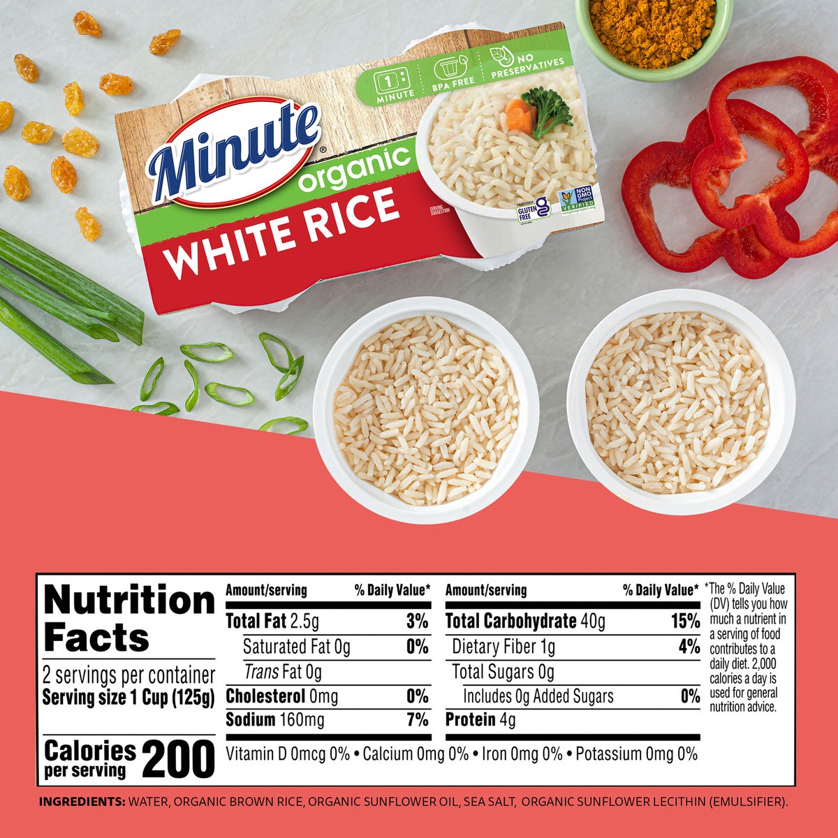 slide 3 of 7, Minute White Rice, Organic, 8.80 oz