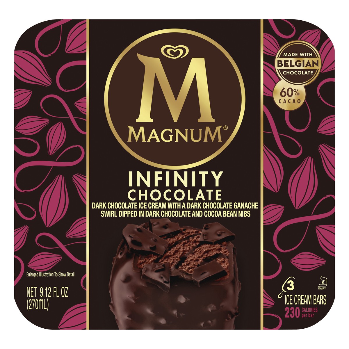 slide 1 of 4, Magnum Ice Cream Bars Infinity Chocolate, 9.12 oz, 3 Count , 3 ct