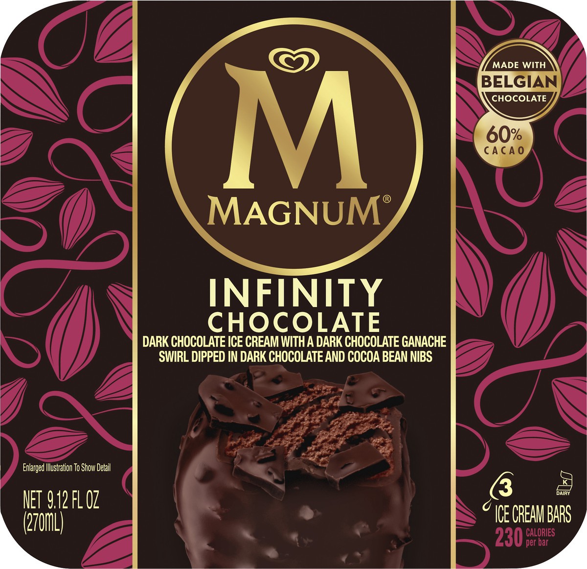 slide 2 of 4, Magnum Ice Cream Bars Infinity Chocolate, 9.12 oz, 3 Count , 3 ct