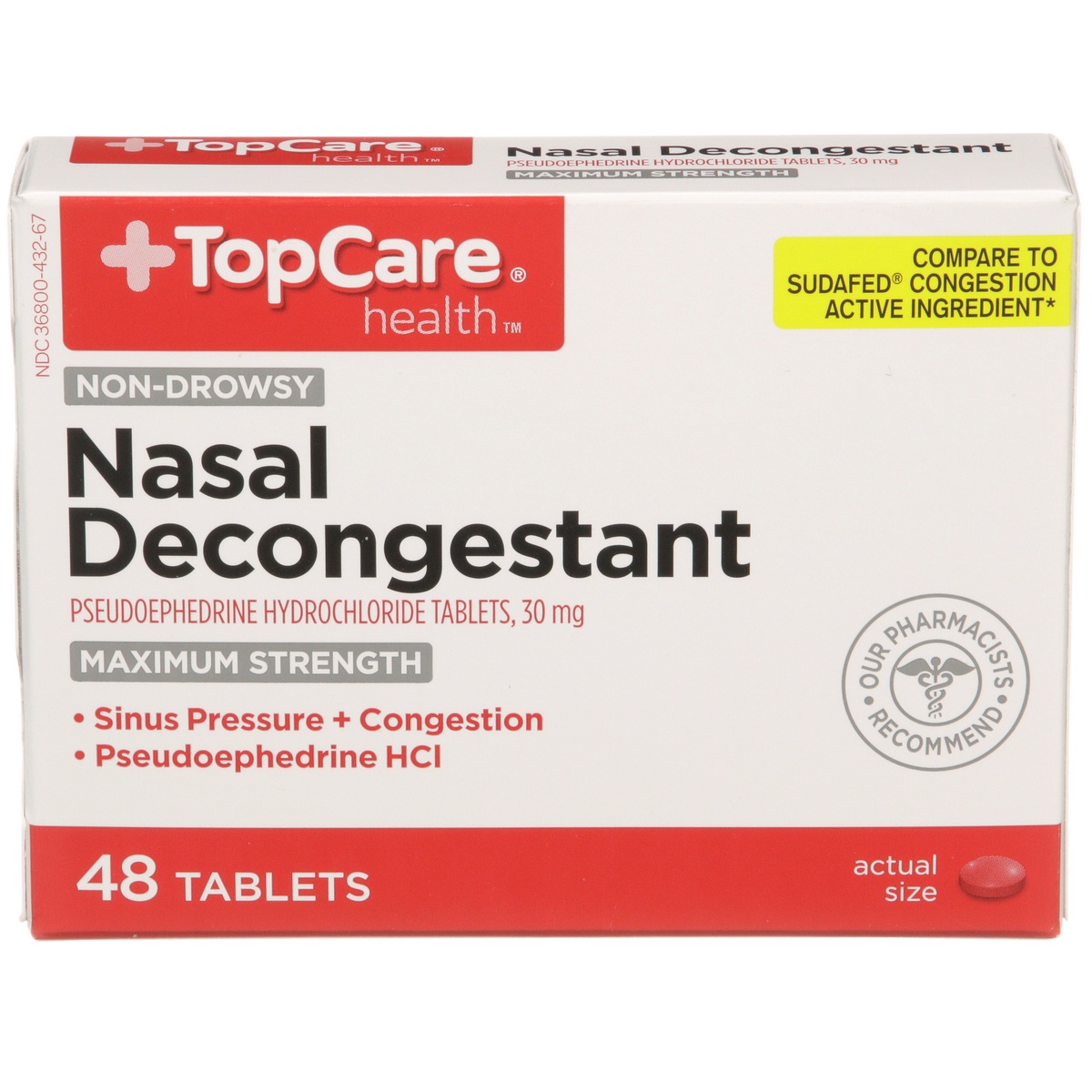 slide 1 of 6, TopCare Top Care Maximum Strength Non-Drowsy Tablets Nasal Decongestant, 