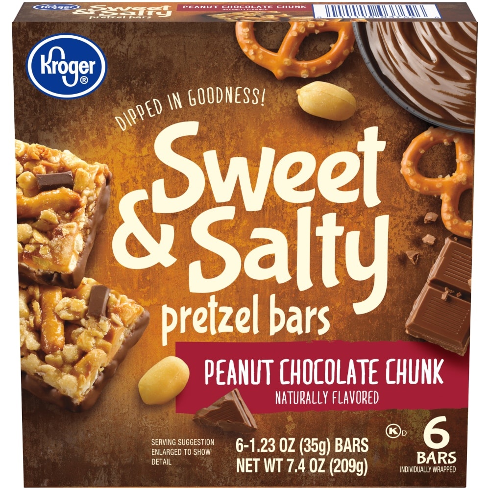 slide 1 of 1, Kroger Sweet Salty Peanut Chocolate Chunk Pretzel Bars, 7.4 oz