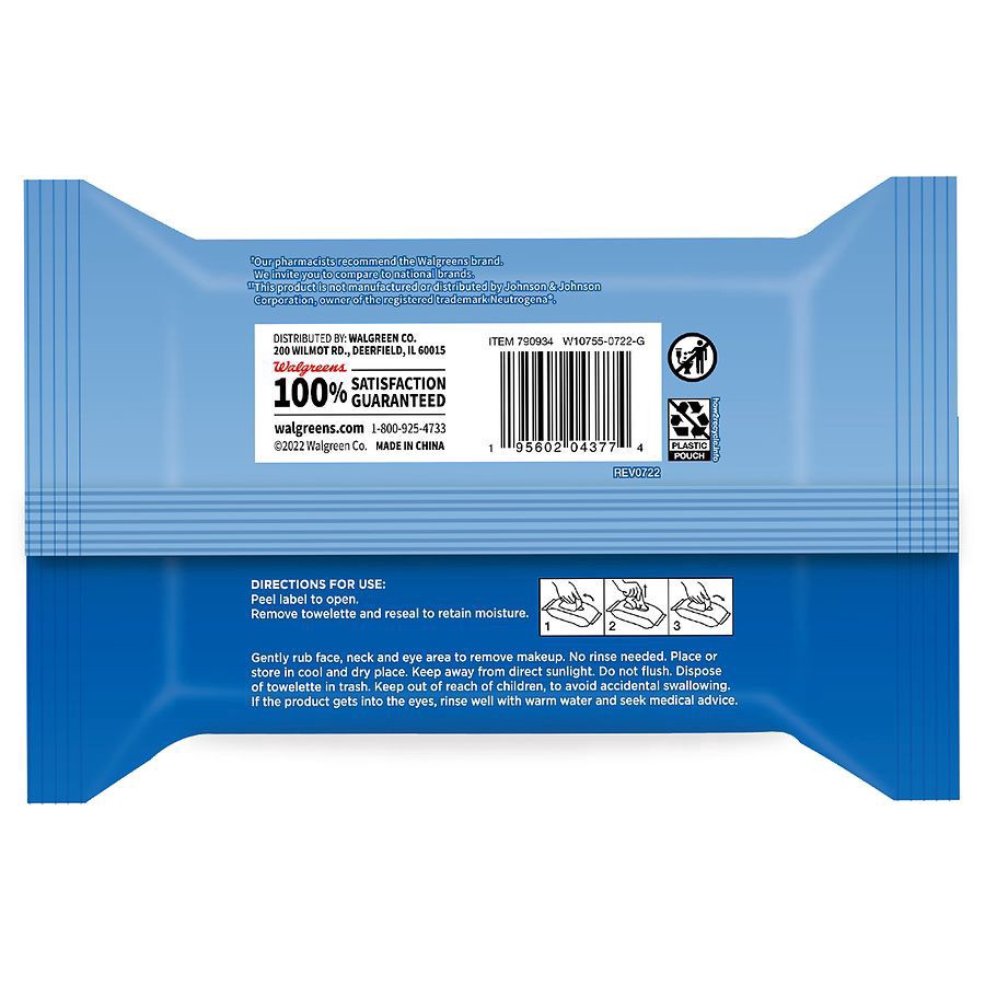 slide 2 of 3, Walgreens Makeup Removing Towelettes Fragrance Free, 25 ct