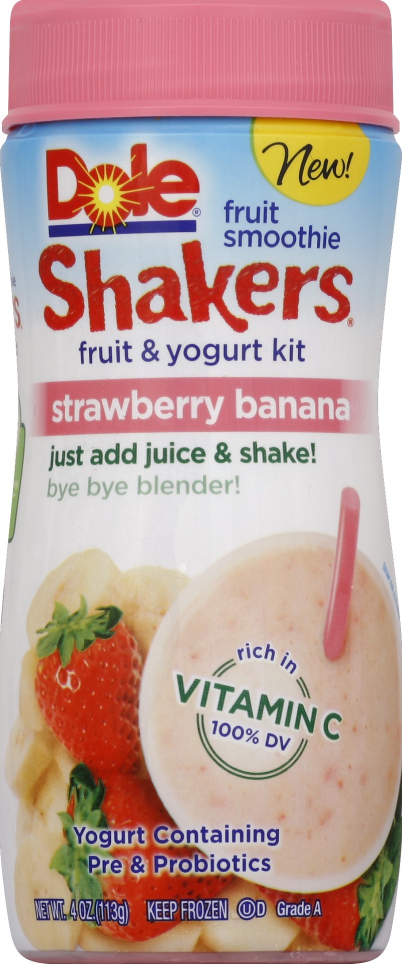 slide 1 of 1, Dole Shakers Strawberry Banana Fruit Smoothie Fruit and Yogurt Kit, 4 oz