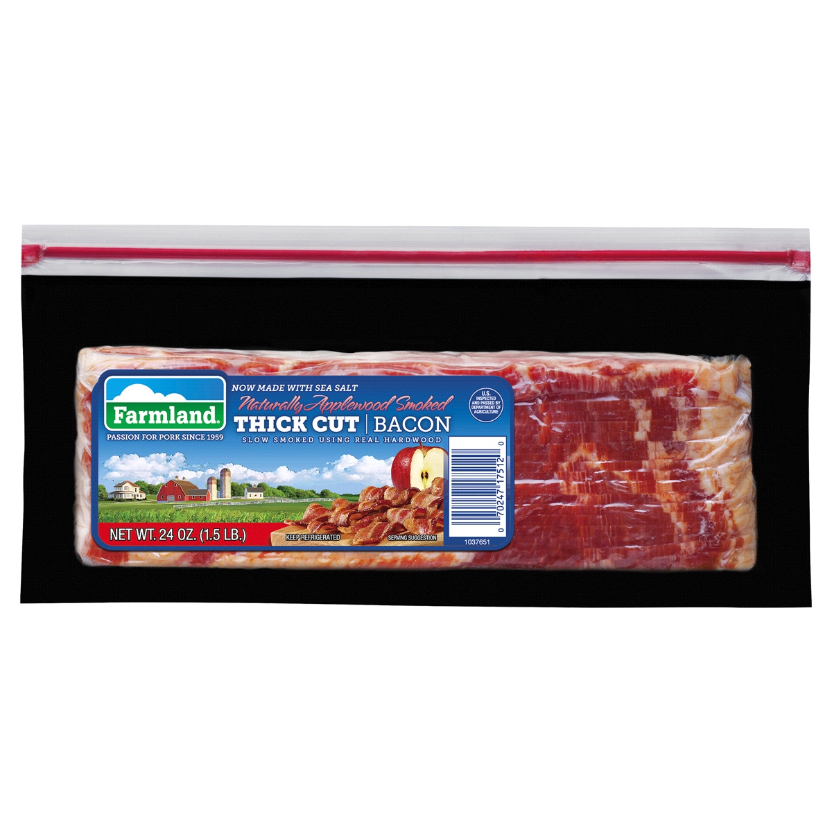 slide 1 of 1, Farmland Thick Cut Naturally Applewood Smoked Bacon, 24 oz, 24 oz