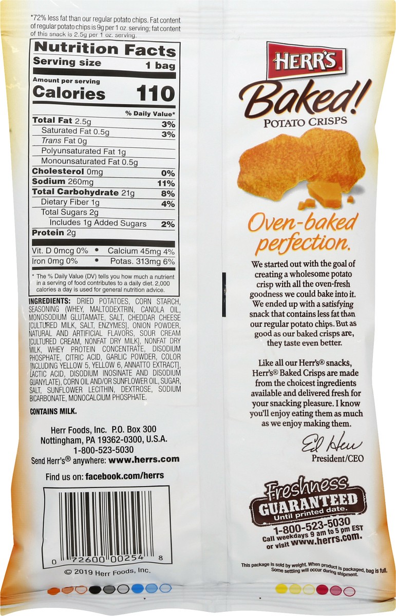 slide 5 of 9, Herr's Baked Cheddar & Sour Cream Flavored Potato Crisps 1 oz, 1 oz