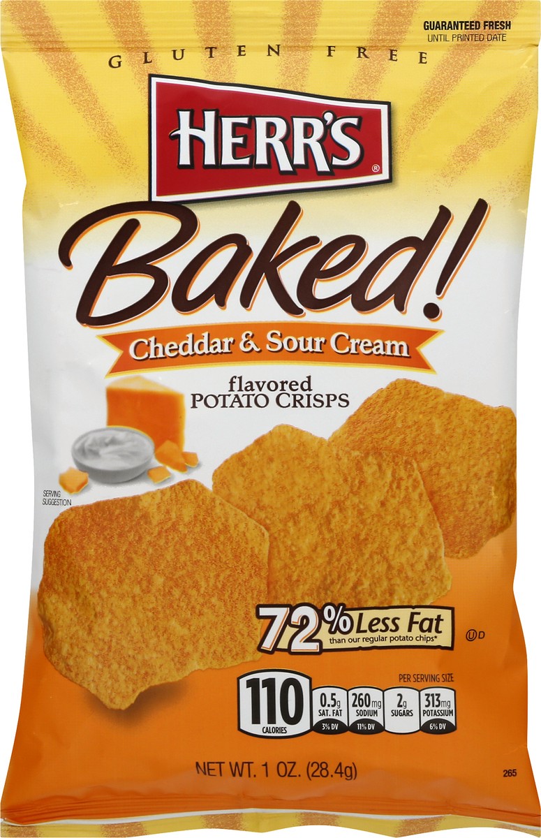 slide 3 of 9, Herr's Baked Cheddar & Sour Cream Flavored Potato Crisps 1 oz, 1 oz