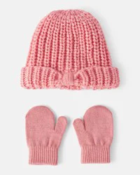 Carter's Baby Girl 2-Piece Shimmer Winter Hat & Mittens - Pink Pink 0-9M