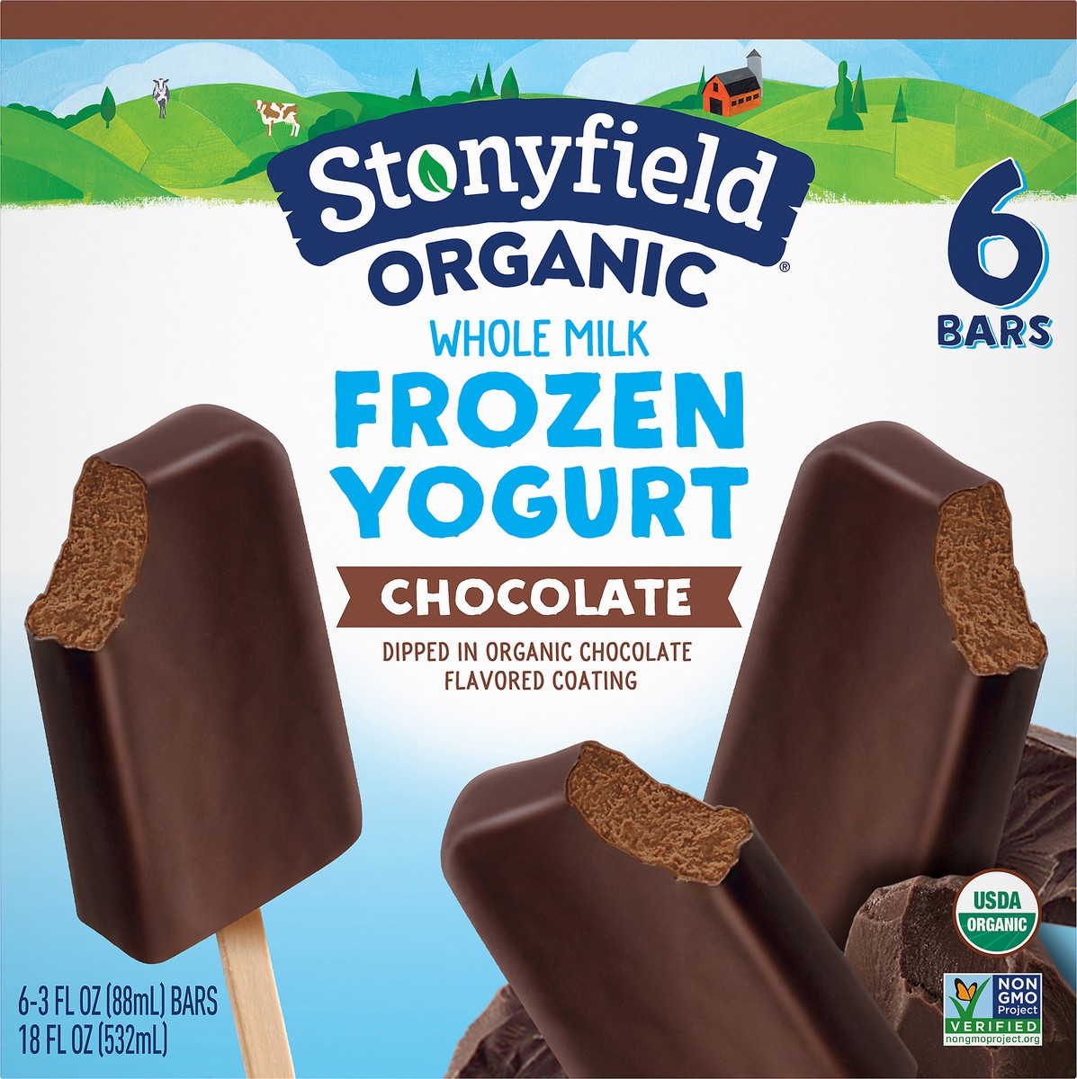 slide 9 of 10, Stonyfield Organic Whole Milk Chocolate Frozen Yogurt Bars, 3 oz